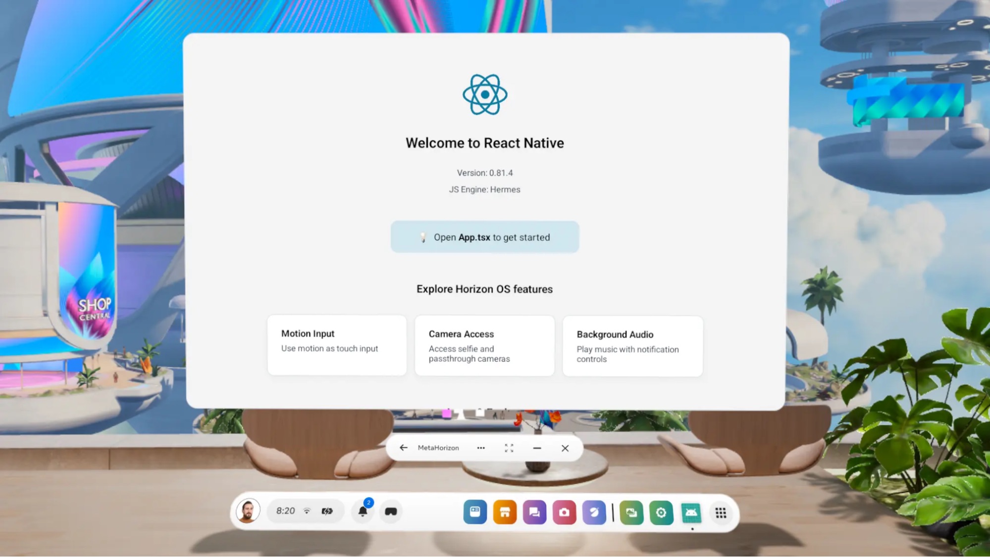 React Native app running on Meta Quest headset